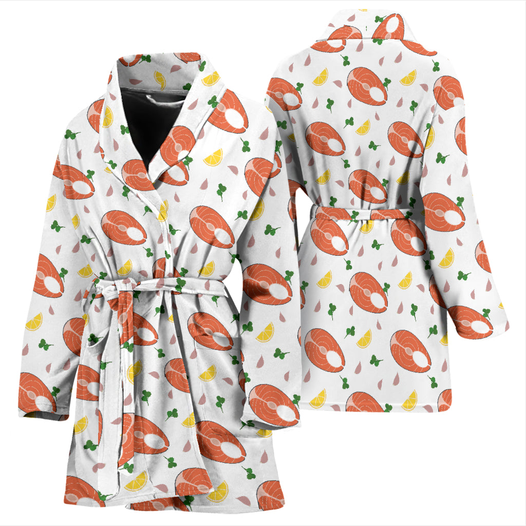 Salmon Steak Print Design LKS303 Women Bathrobe