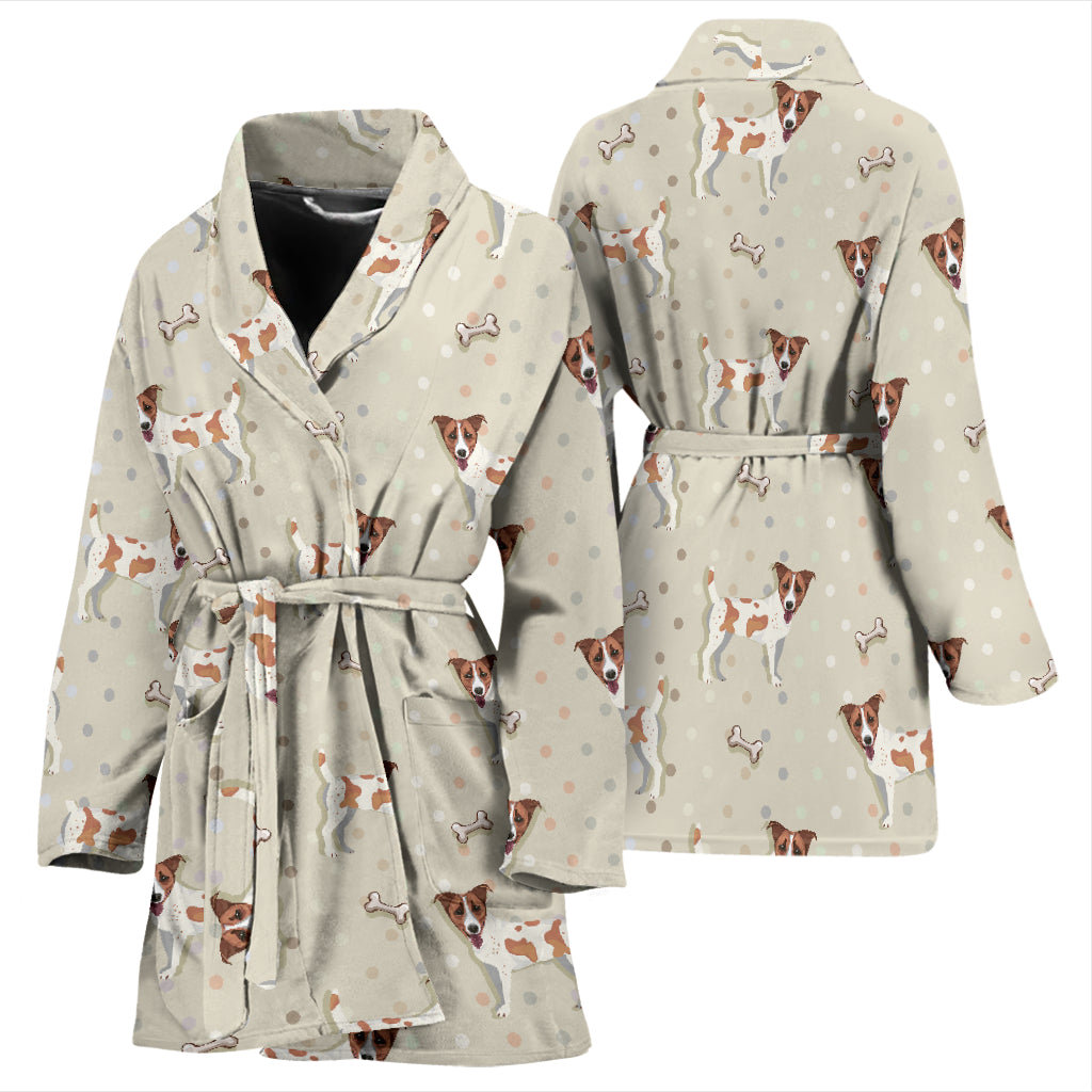 Russell Terriers With Bone Print Design LKS302 Women Bathrobe
