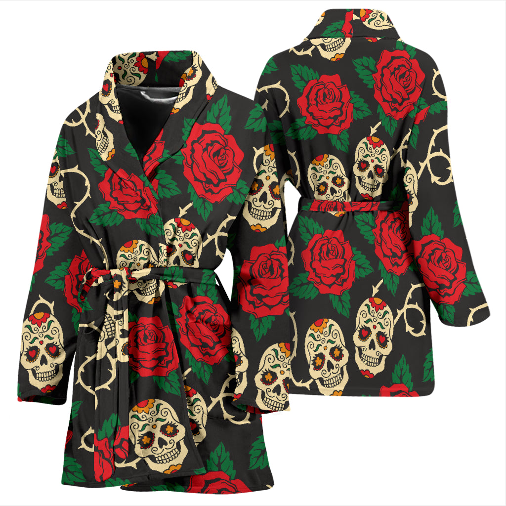 Sugar Skull Red Rose Print Design LKS301 Women Bathrobe