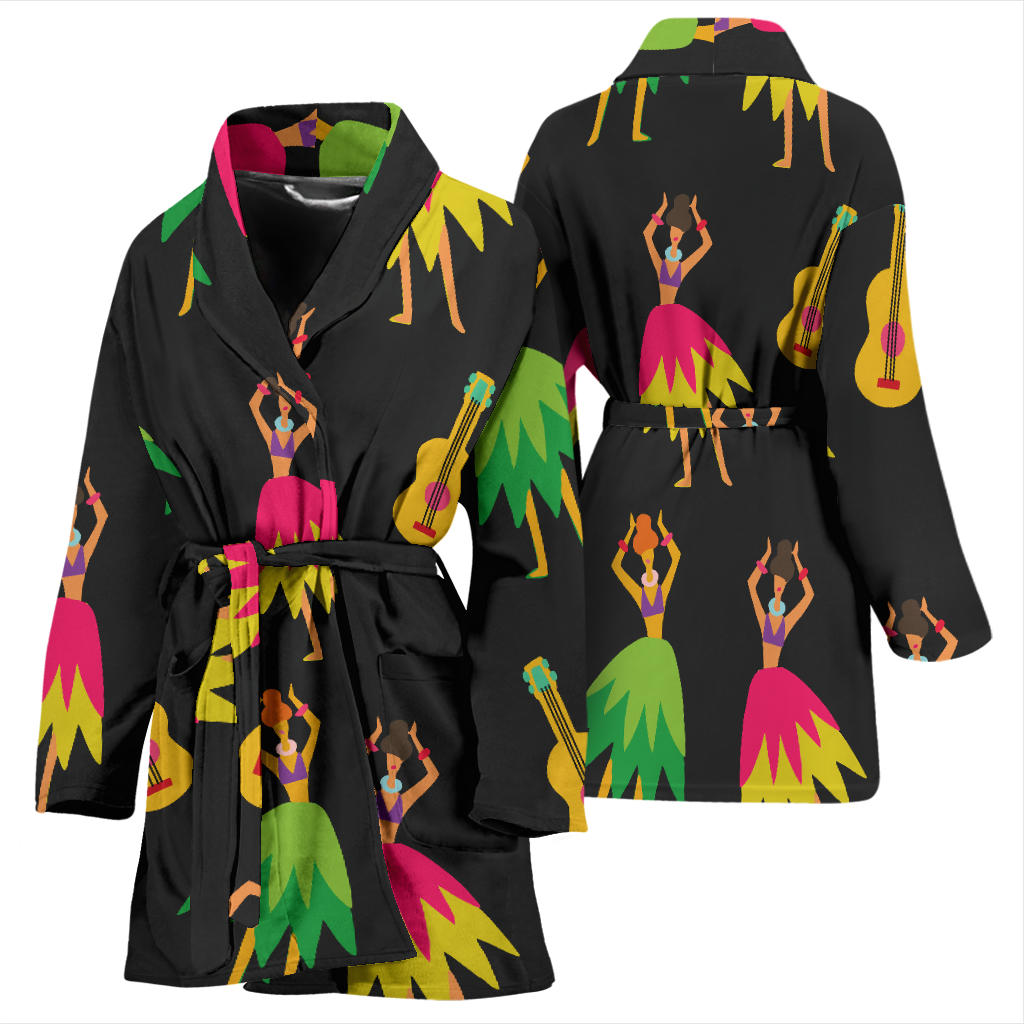 Hula Dancers Hawaiian Girl Pattern Print Design 03 Women Bathrobe