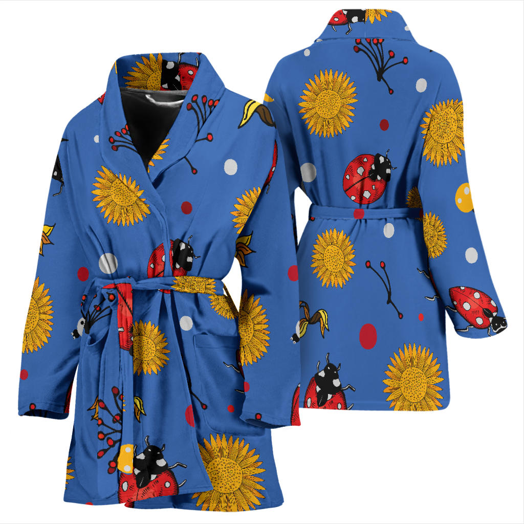 Ladybug Pattern Print Design 05 Women Bathrobe