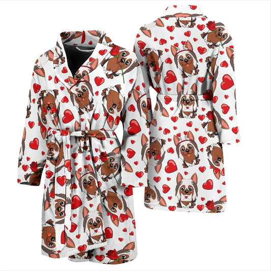 Silky Terriers Heart Print Design LKS302 Men Bathrobe