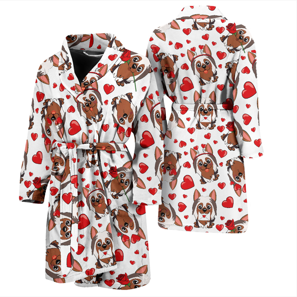 Silky Terriers Heart Print Design LKS302 Men Bathrobe