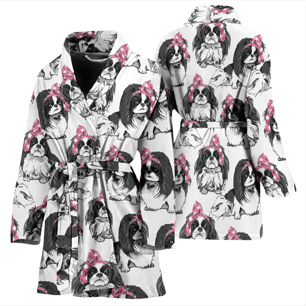 Japanese Chin Pattern Print Design 01 Women Bathrobe