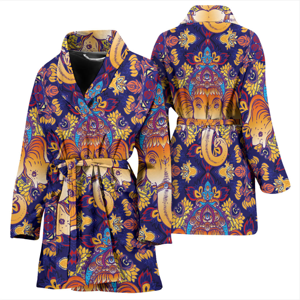 Ganesha Pattern Print Design 01 Women Bathrobe