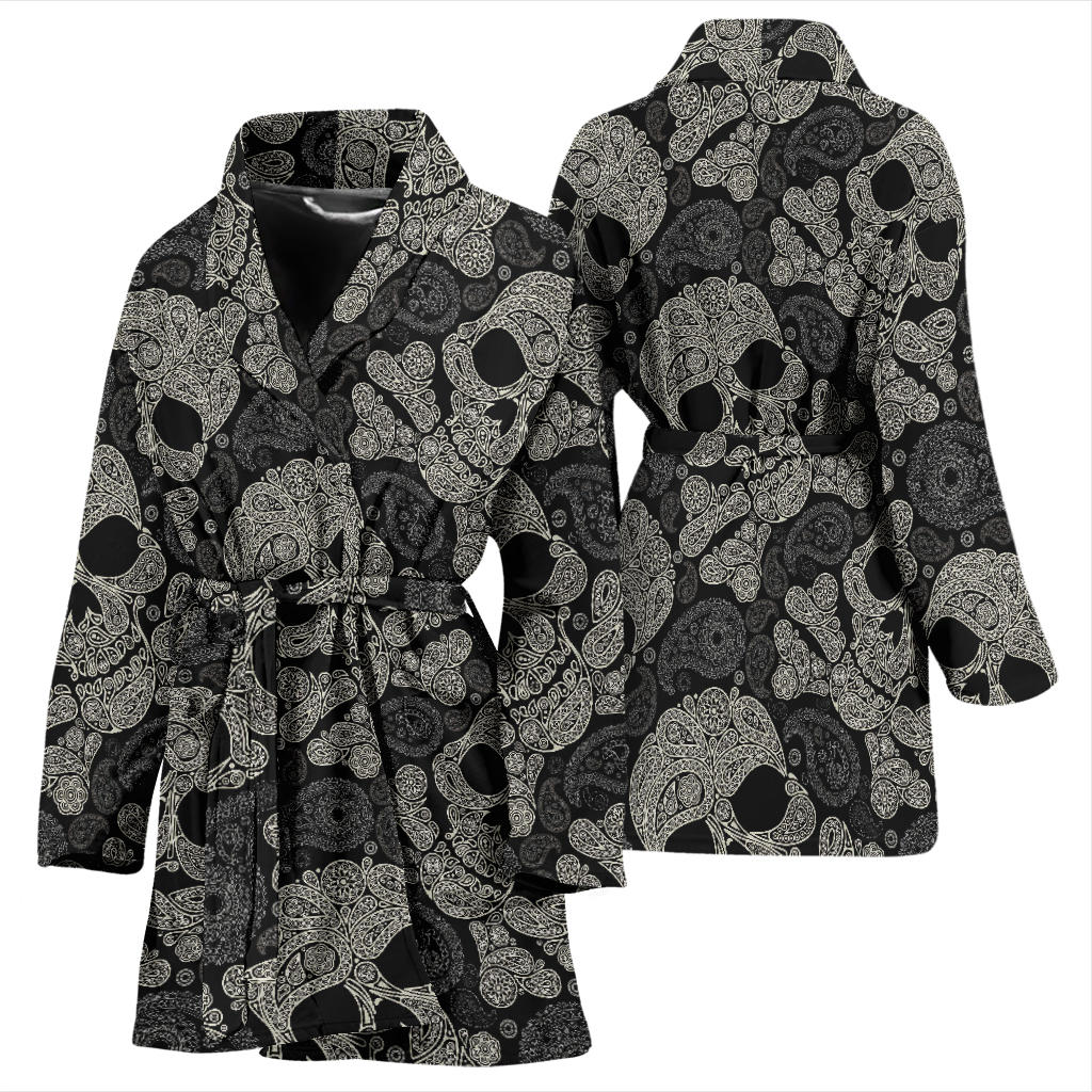 Paisley Skull Pattern Print Design A01 Women Bathrobe
