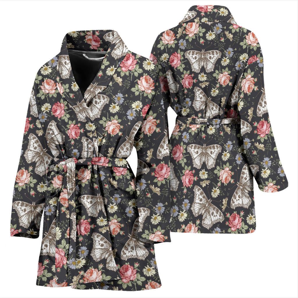 Butterfly Flower Pattern Print Design 07 Women Bathrobe