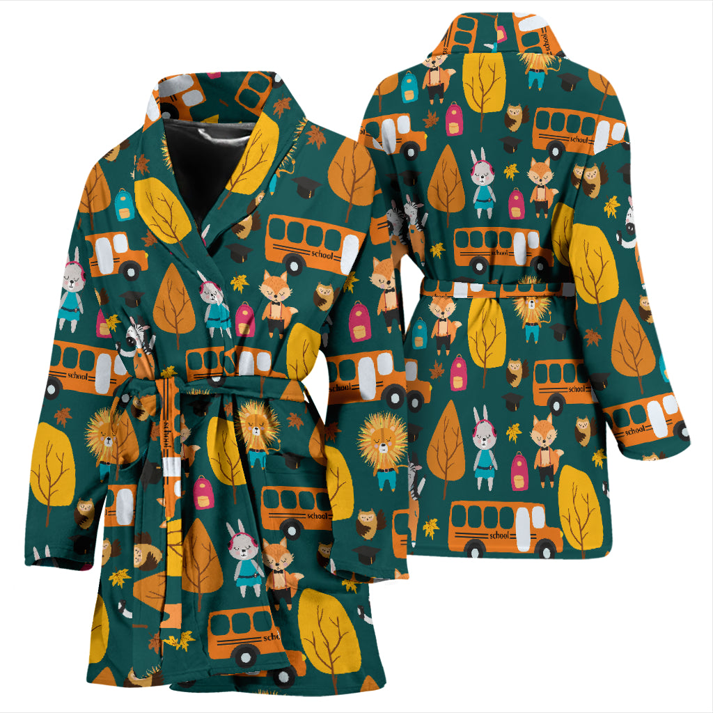 School Bus Print Design LKS309 Women Bathrobe
