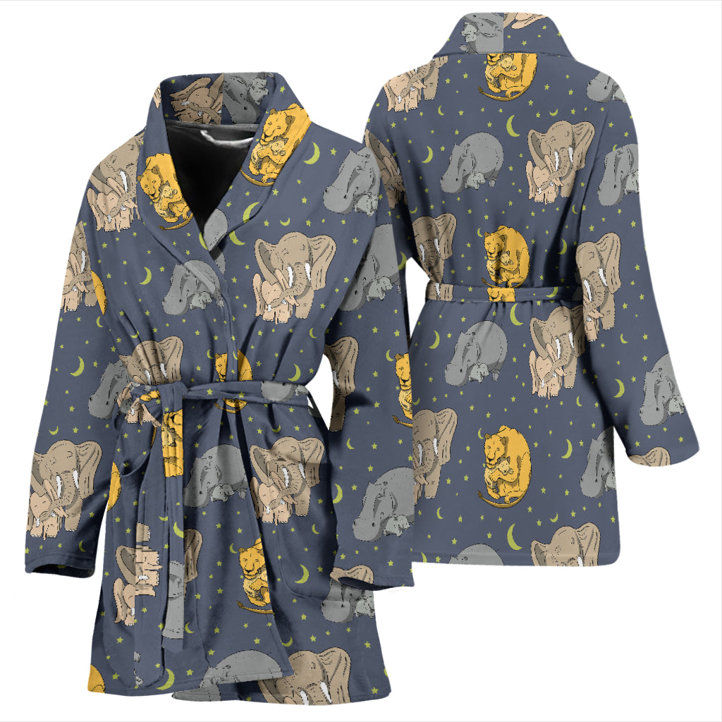 Safari Elephant Lion Print Design LKS303 Women Bathrobe