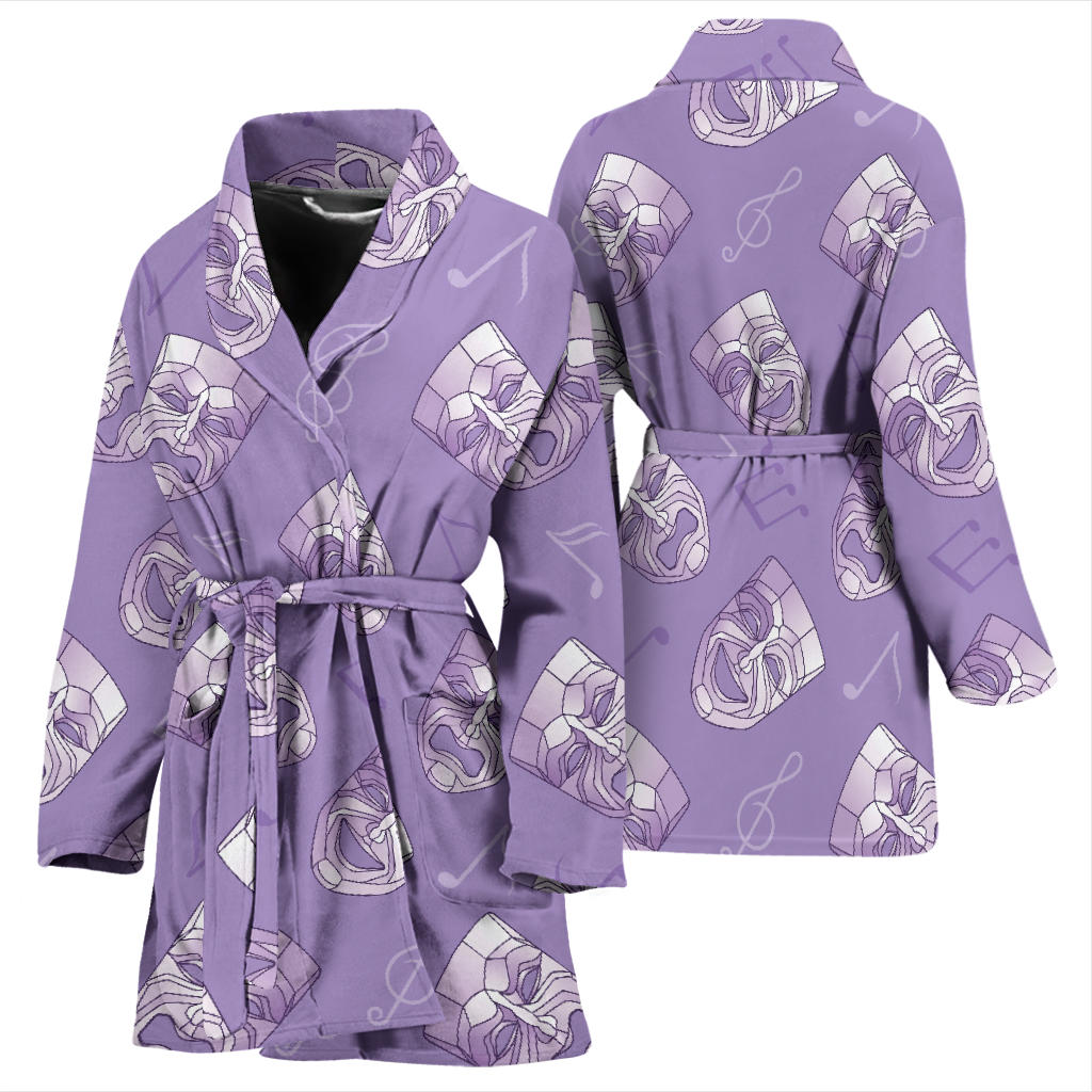 Acting Mask Pattern Print Design 05 Women Bathrobe