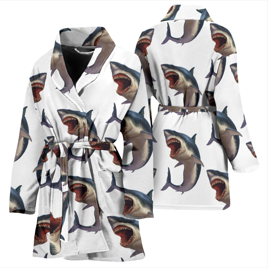 Great White Shark Pattern Print Design 03 Women Bathrobe
