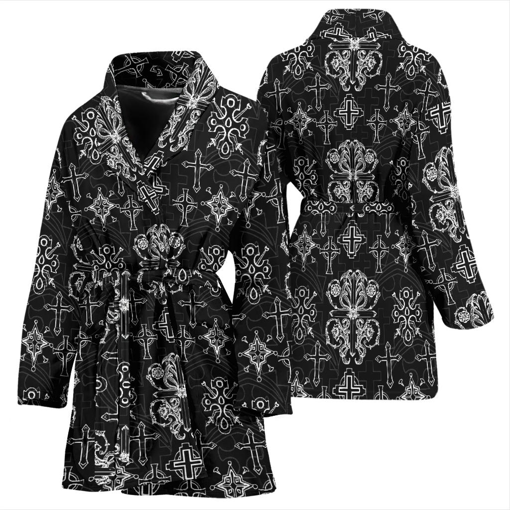 Cross Pattern Print Design 04 Women Bathrobe