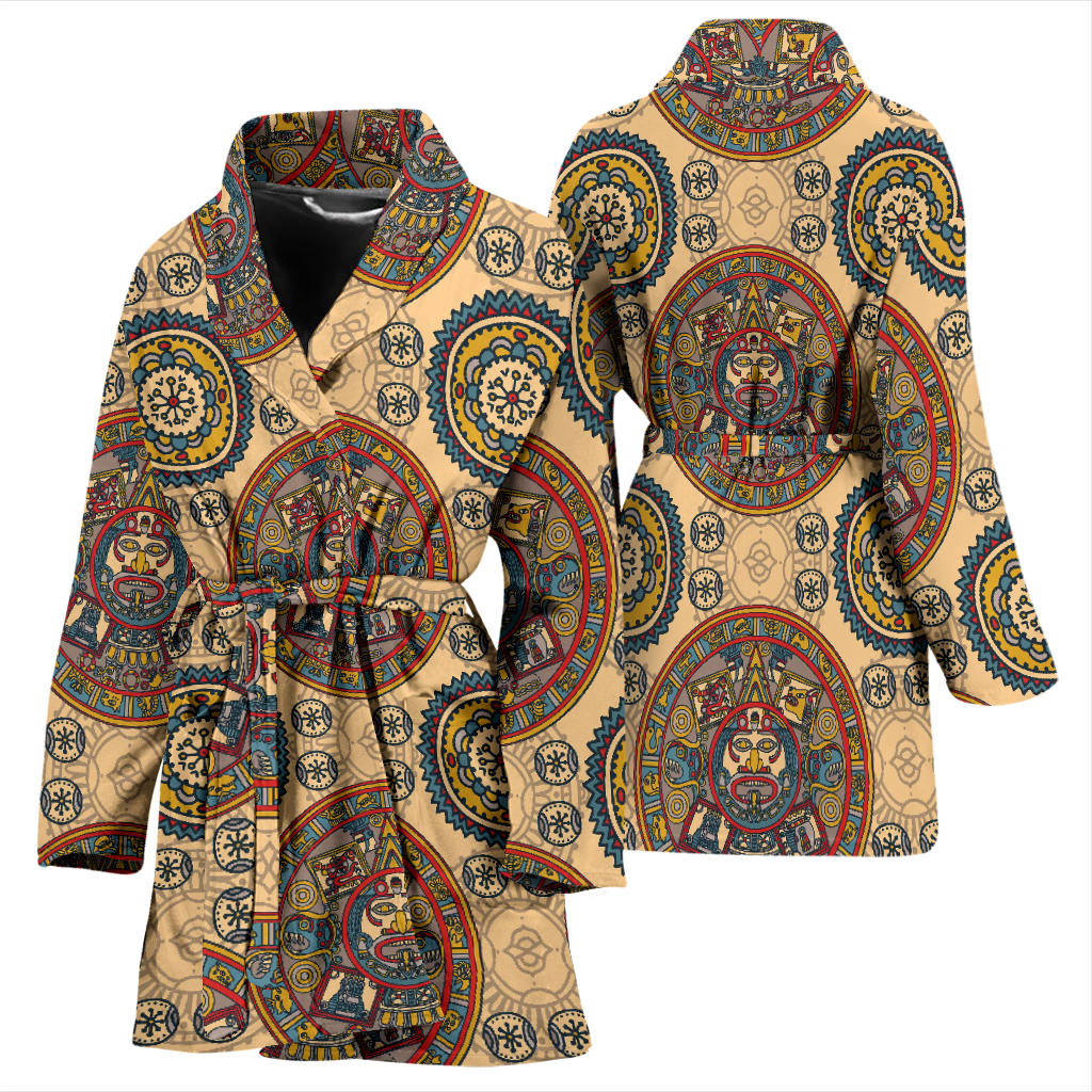 Calendar Aztec Pattern Print Design 02 Women Bathrobe