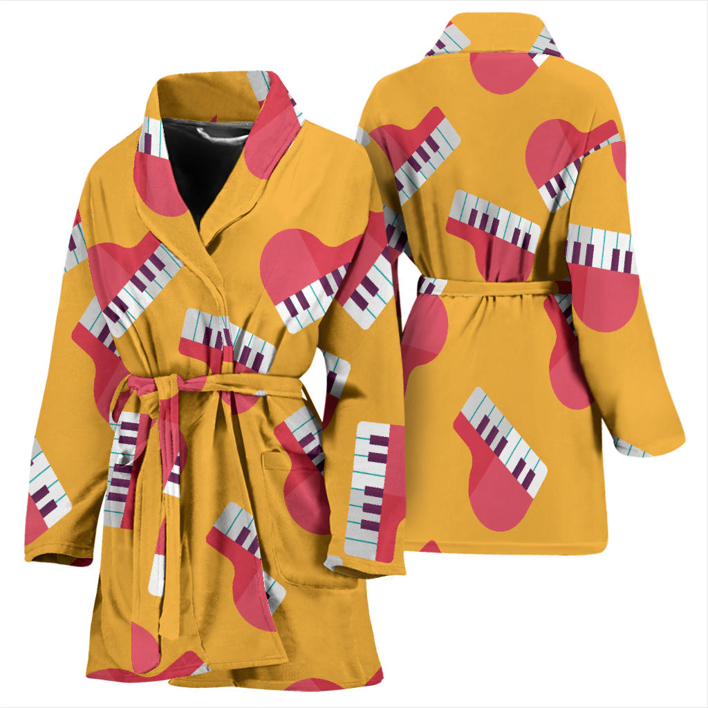 Piano Pattern Print Design 02 Women Bathrobe