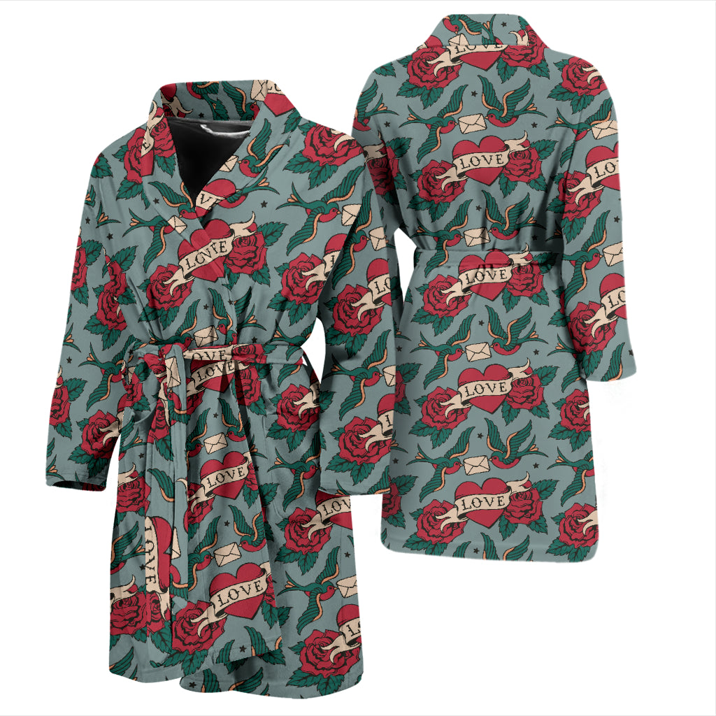 Tattoo Heart Print Design LKS301 Men Bathrobe