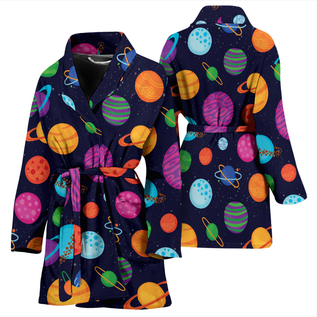 Planet Multicolor Print Design LKS302 Women Bathrobe