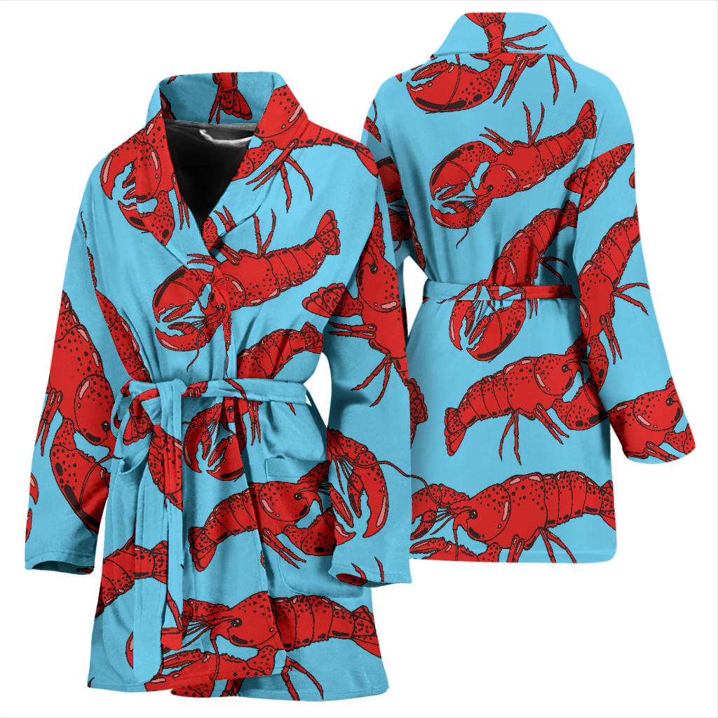 Lobster Red Pattern Print Design 03 Women Bathrobe