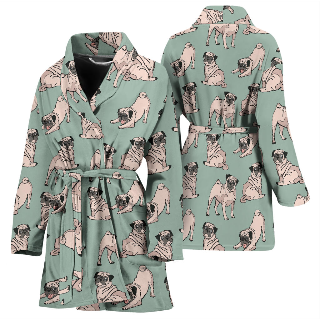 Pug Pattern Print Design A01 Women Bathrobe