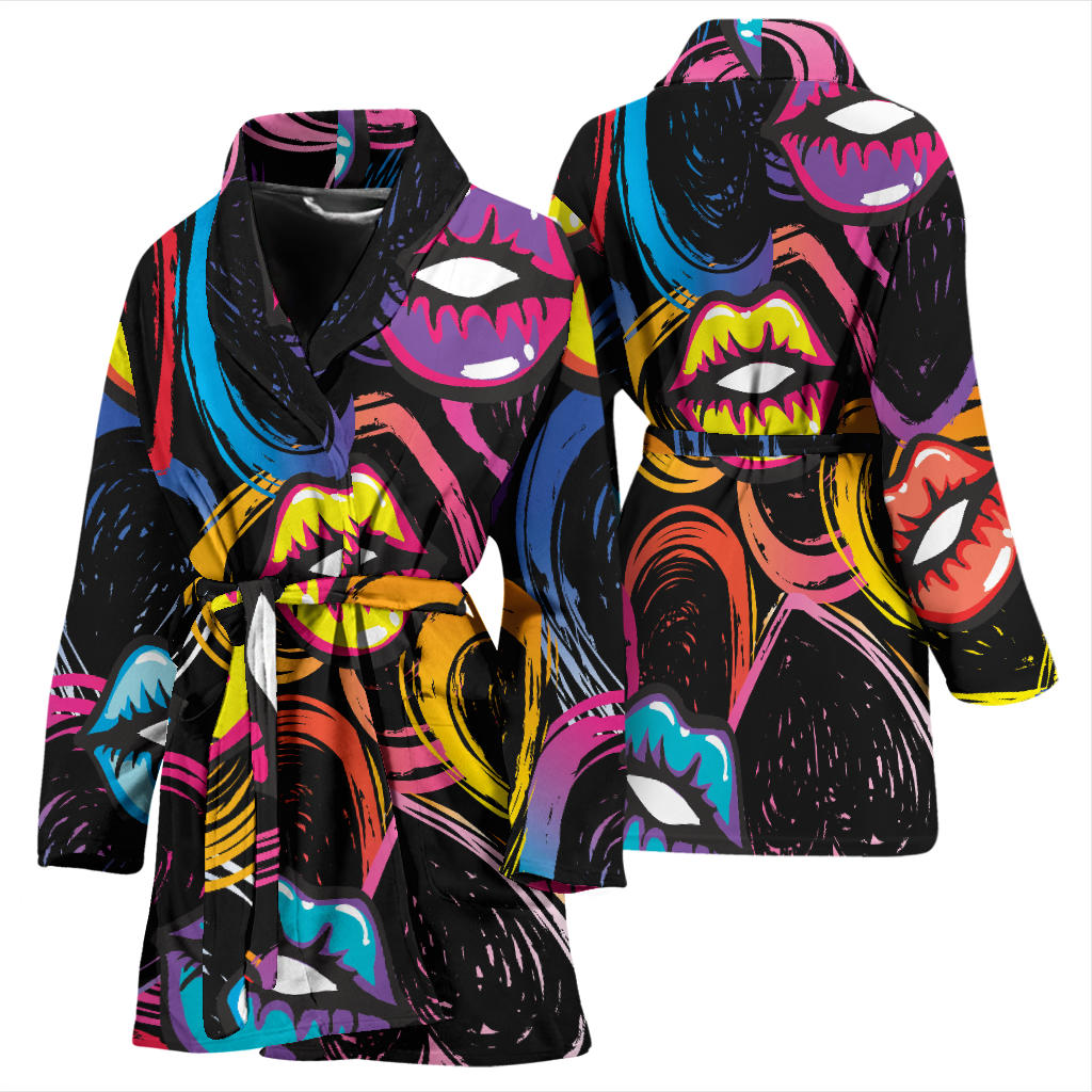 Pop Art Lip Pattern Print Design A03 Women Bathrobe