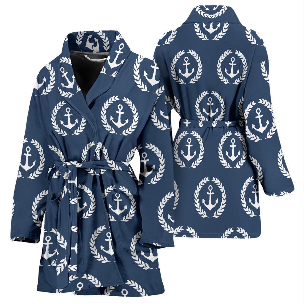 Anchor Pattern Print Design 04 Women Bathrobe