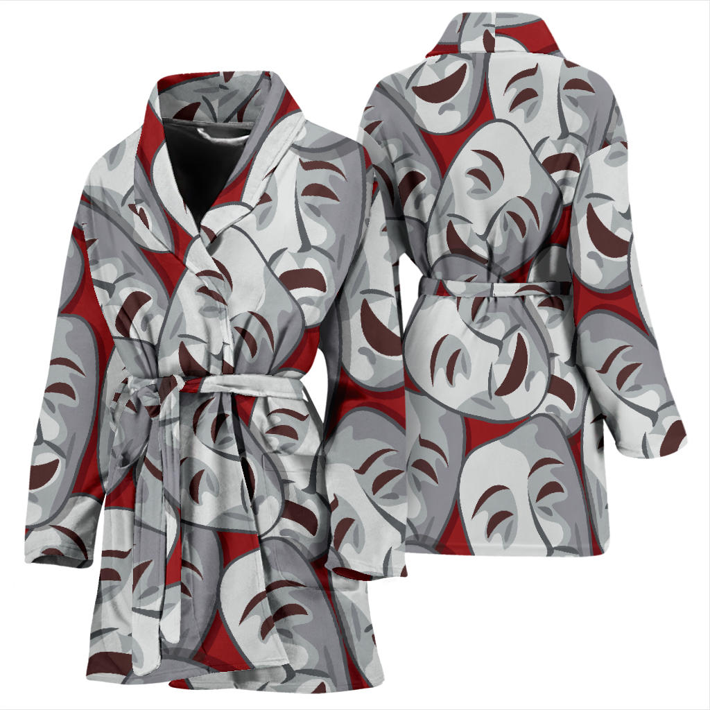 Acting Mask Pattern Print Design 01 Women Bathrobe