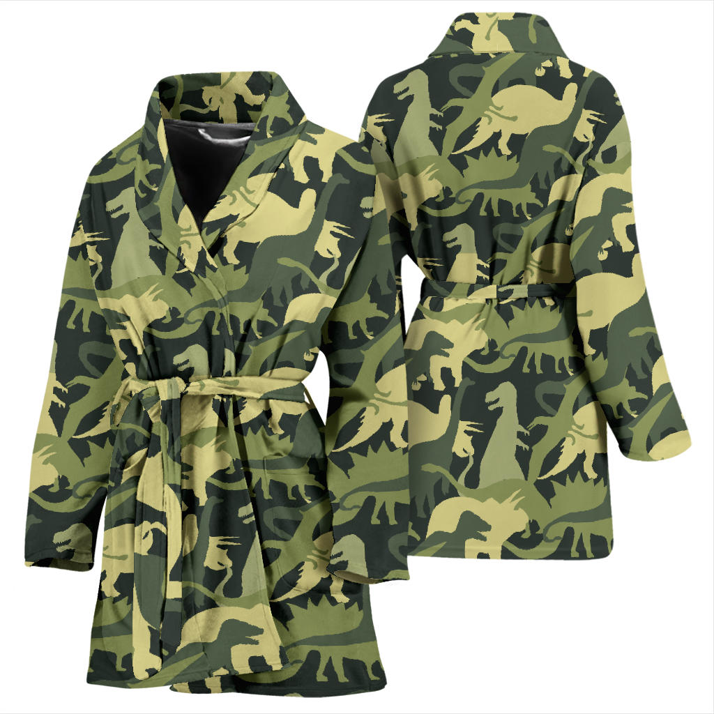 Camouflage Dinosaur Pattern Print Design 03 Women Bathrobe