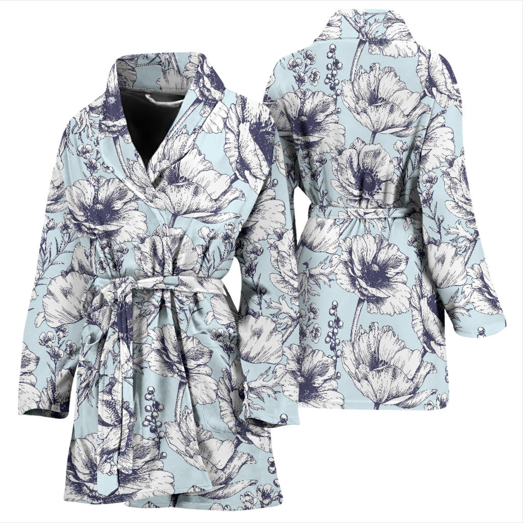 Anemone Pattern Print Design 02 Women Bathrobe
