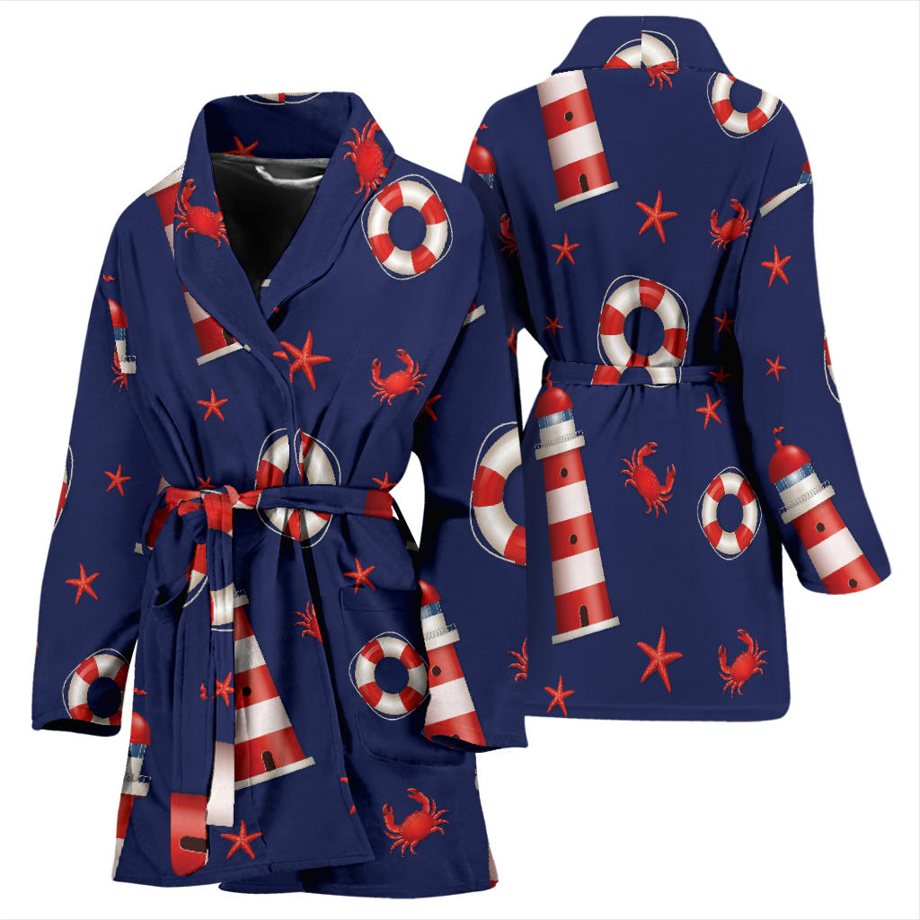 Nautical Pattern Print Design A03 Women Bathrobe