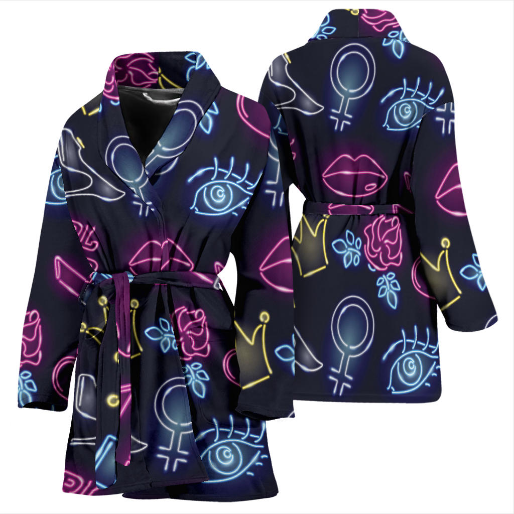 Lipstick Neon Pattern Print Design 02 Women Bathrobe