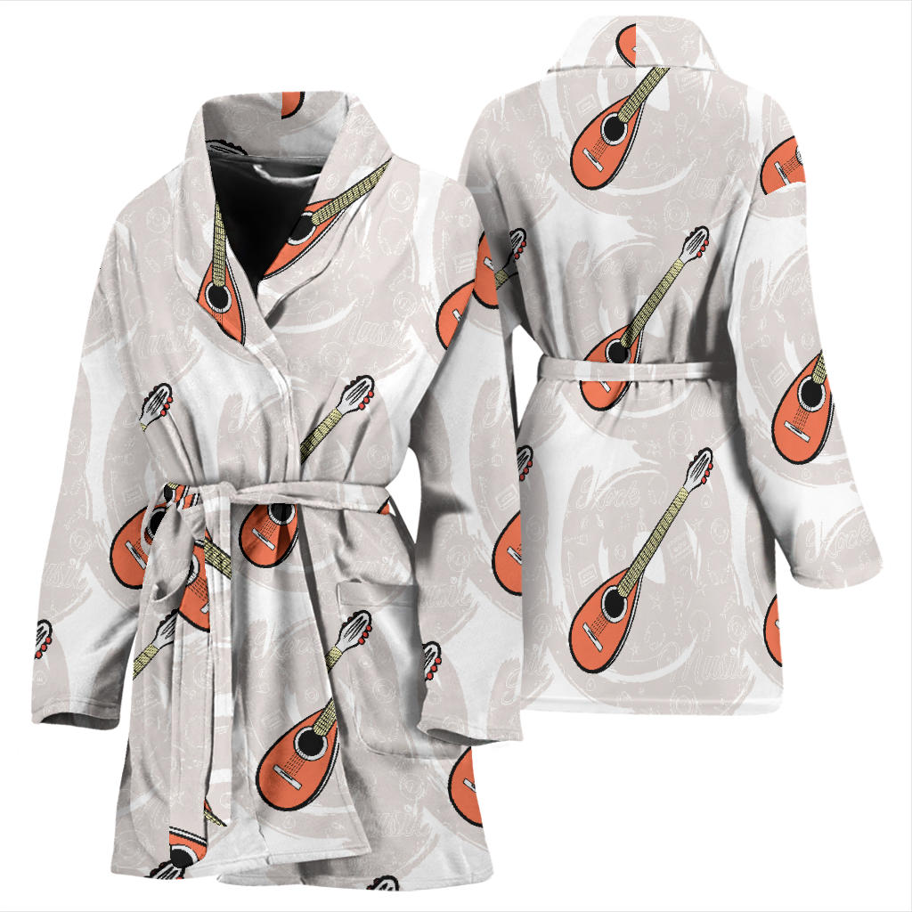 Mandolin Pattern Print Design 03 Women Bathrobe