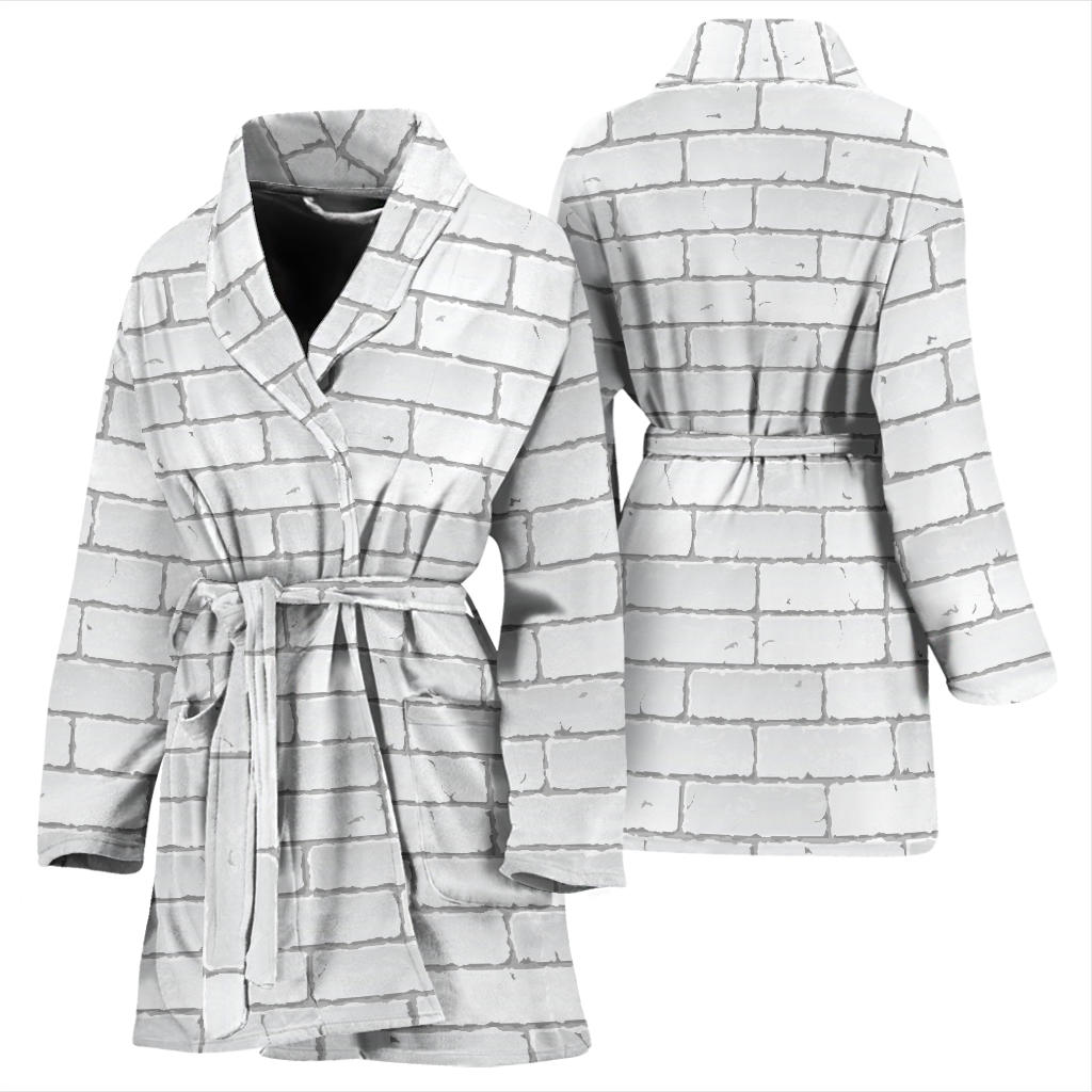 Brick White Pattern Print Design 03 Women Bathrobe