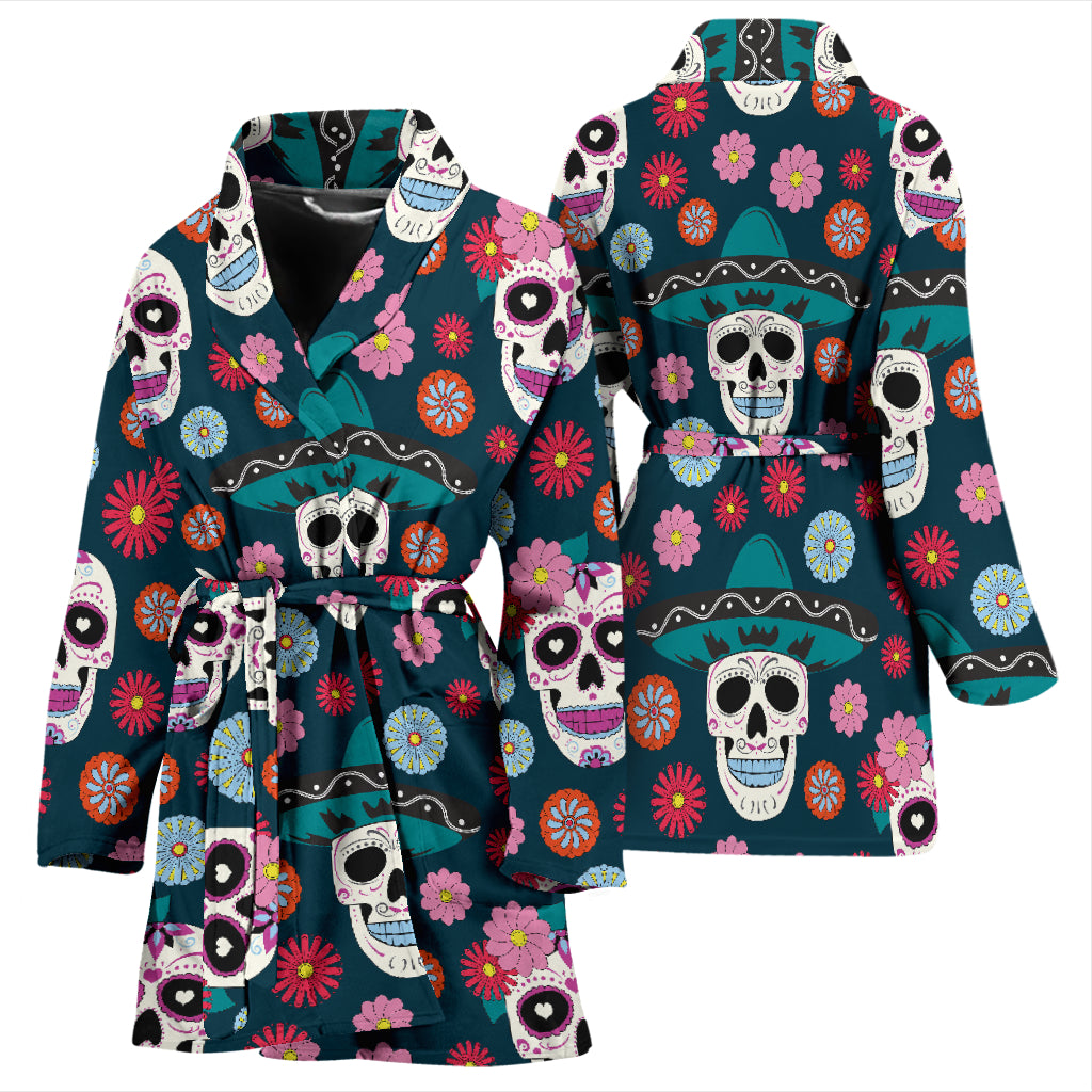 Sugar Skull Print Design LKS308 Women Bathrobe
