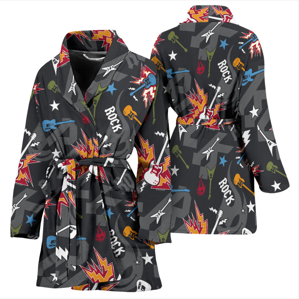 Rock and Roll Pattern Print Design A01 Women Bathrobe