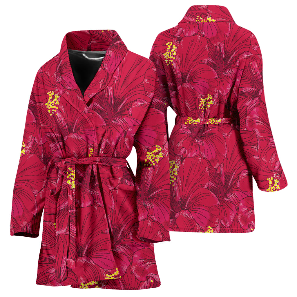Hibiscus Red Pattern Print LKS308 Women Bathrobe