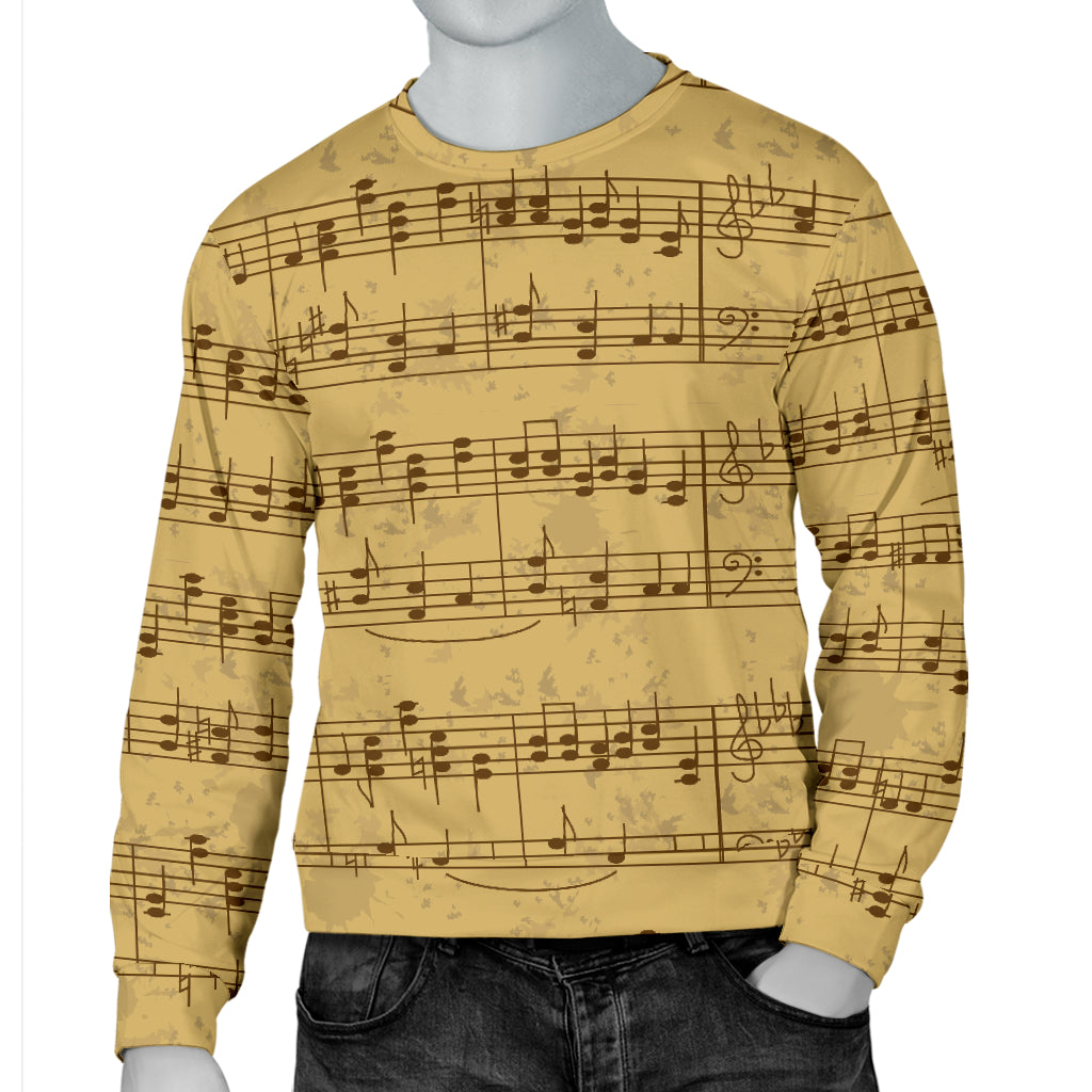 Music Note Vintage Themed Print Men Long Sleeve Sweatshirt