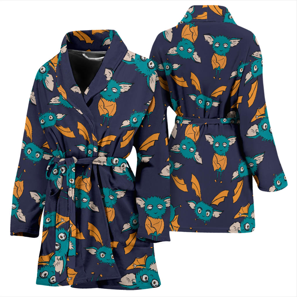 Bat Pattern Print Design 07 Women Bathrobe
