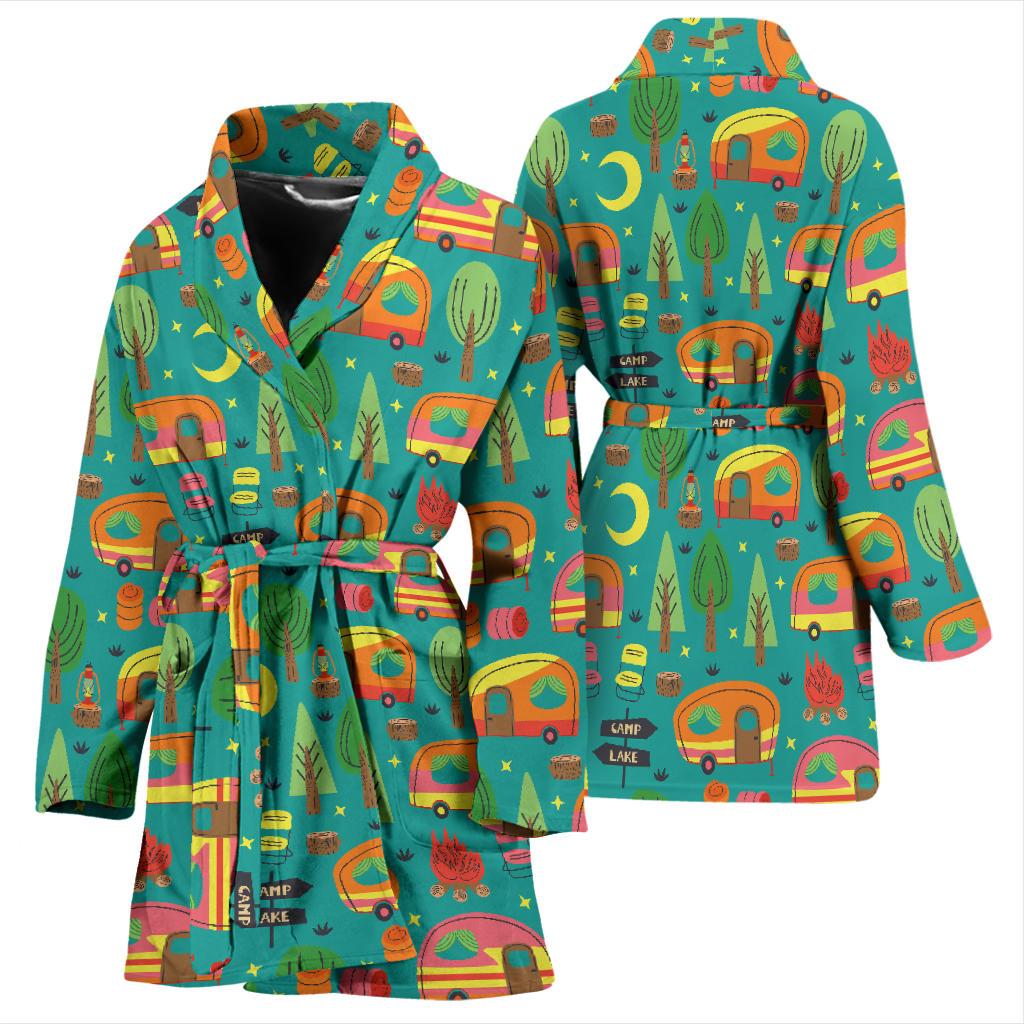 Camping Camper Pattern Print Design 05 Women Bathrobe