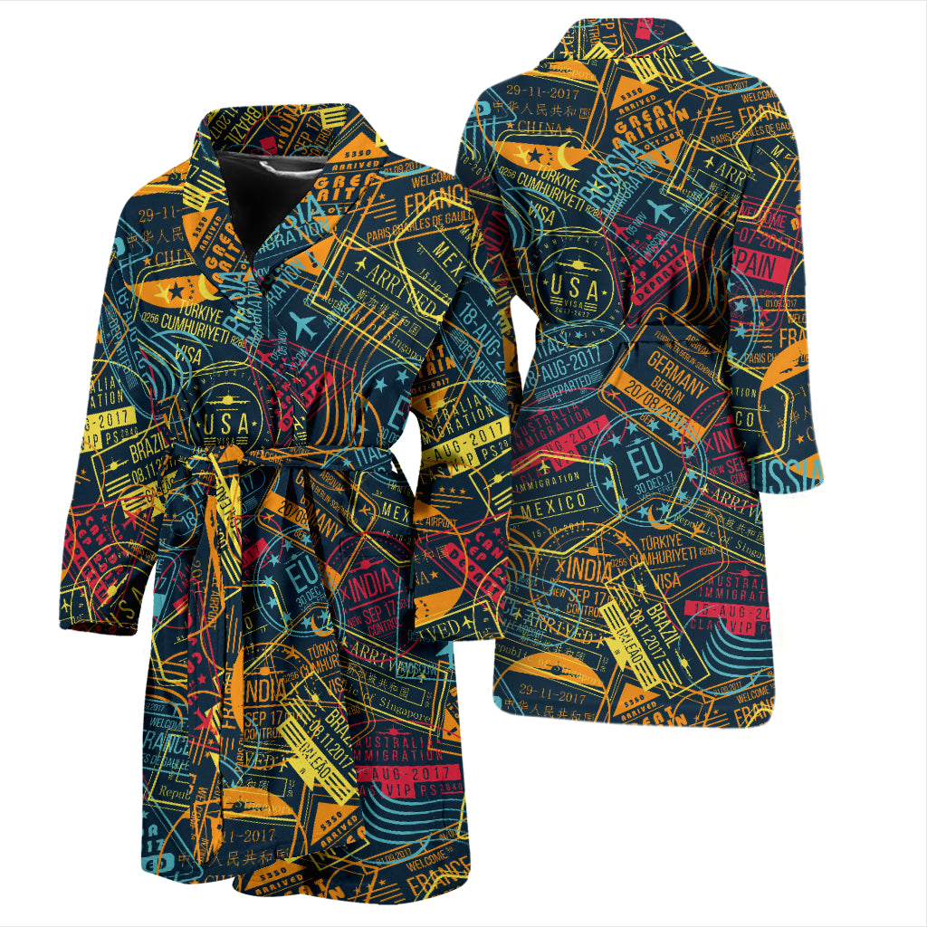 Travel Stamp Colorful Print Design LKS304 Men Bathrobe