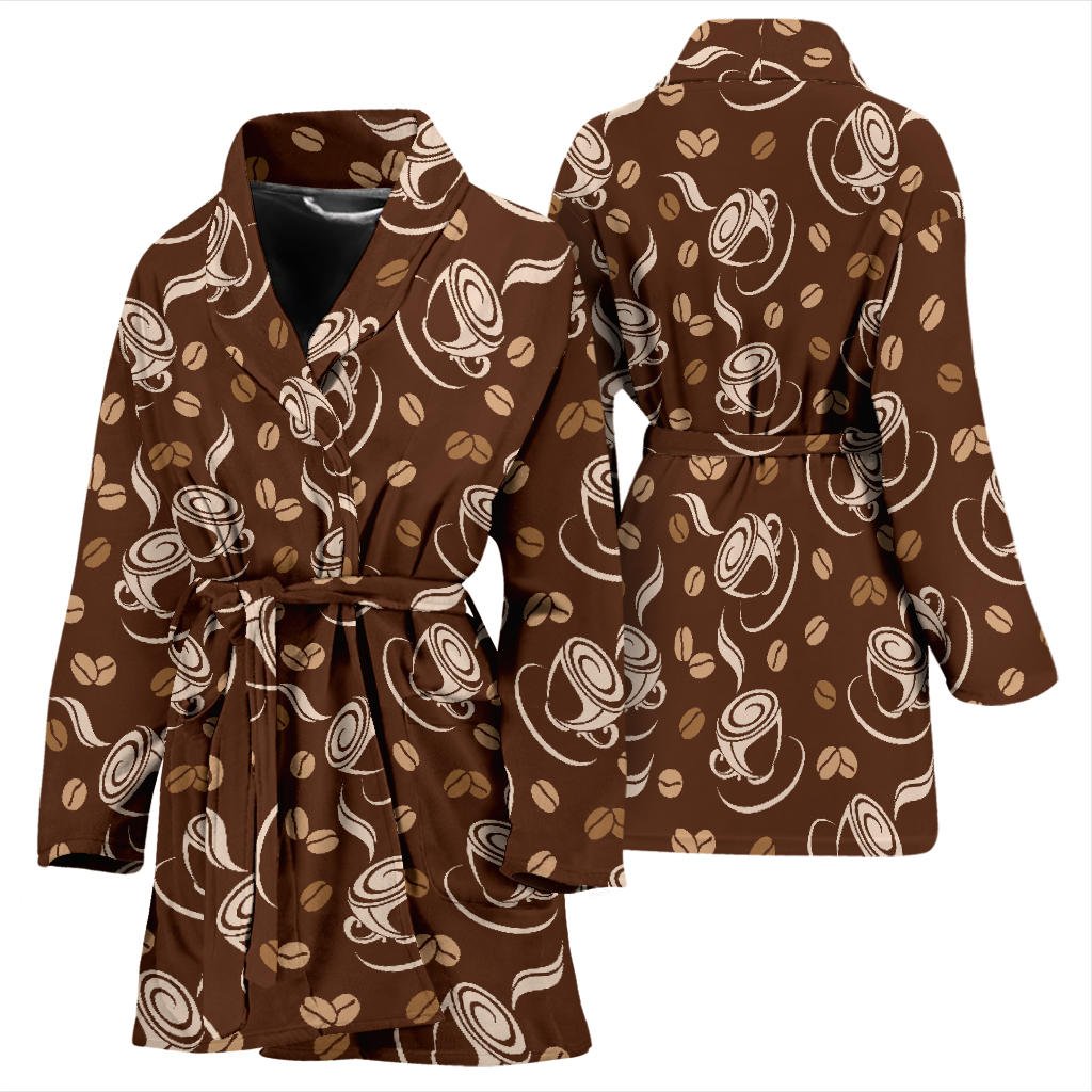 Coffee Pattern Print Design 03 Women Bathrobe