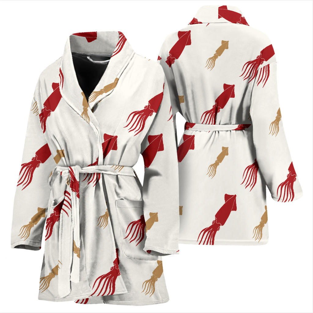 Giant Squid Pattern Print Design 01 Women Bathrobe