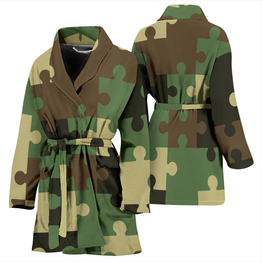 Puzzle Camo Pattern Print Design A03 Women Bathrobe