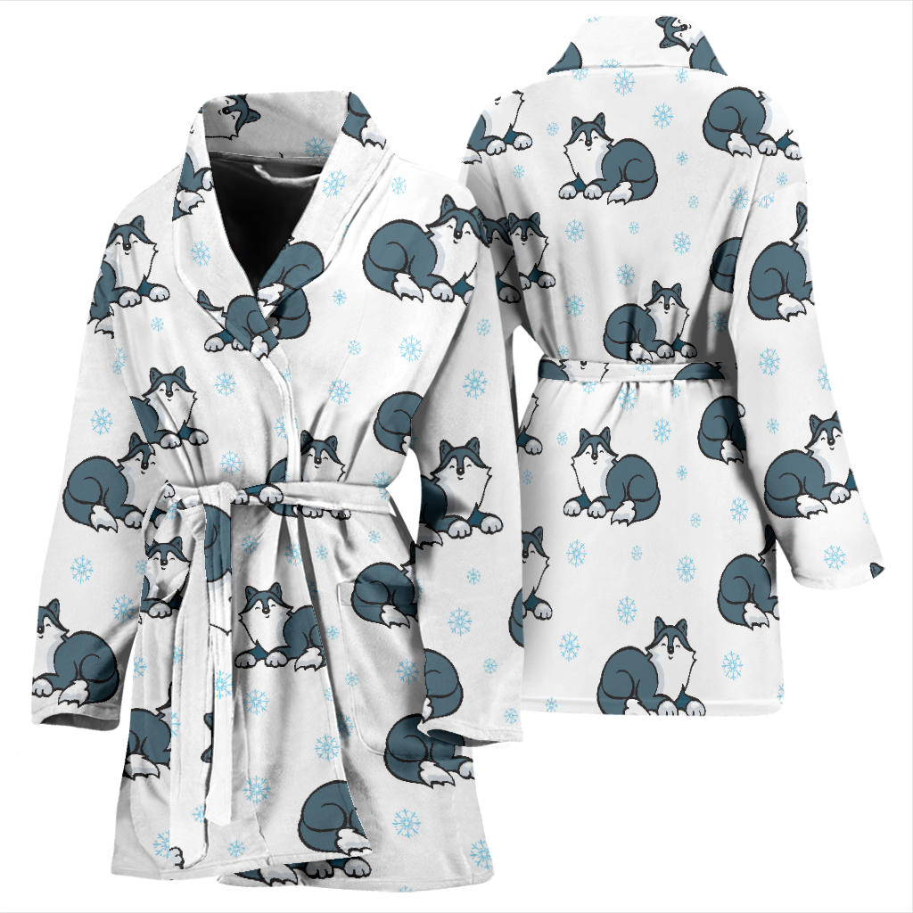 Alaskan Malamute Pattern Print Design 03 Women Bathrobe