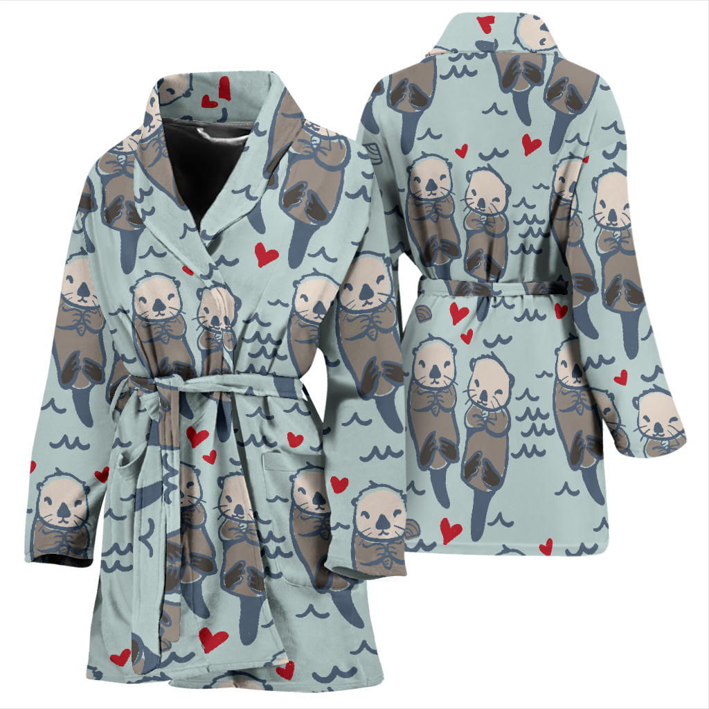 Sea Otter Pattern Print Design 03 Women Bathrobe