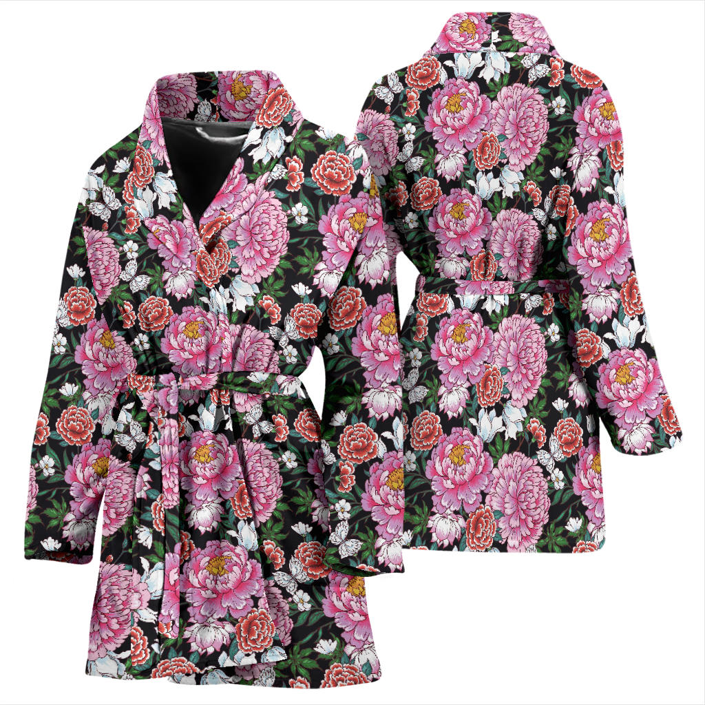 Dahlia Pattern Print Design 02 Women Bathrobe