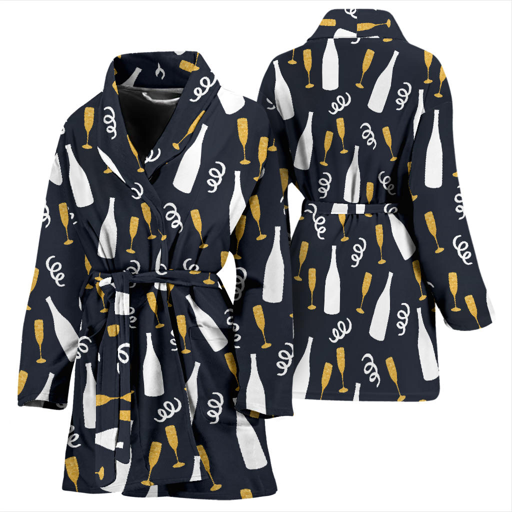 Champagne Pattern Print Design 01 Women Bathrobe