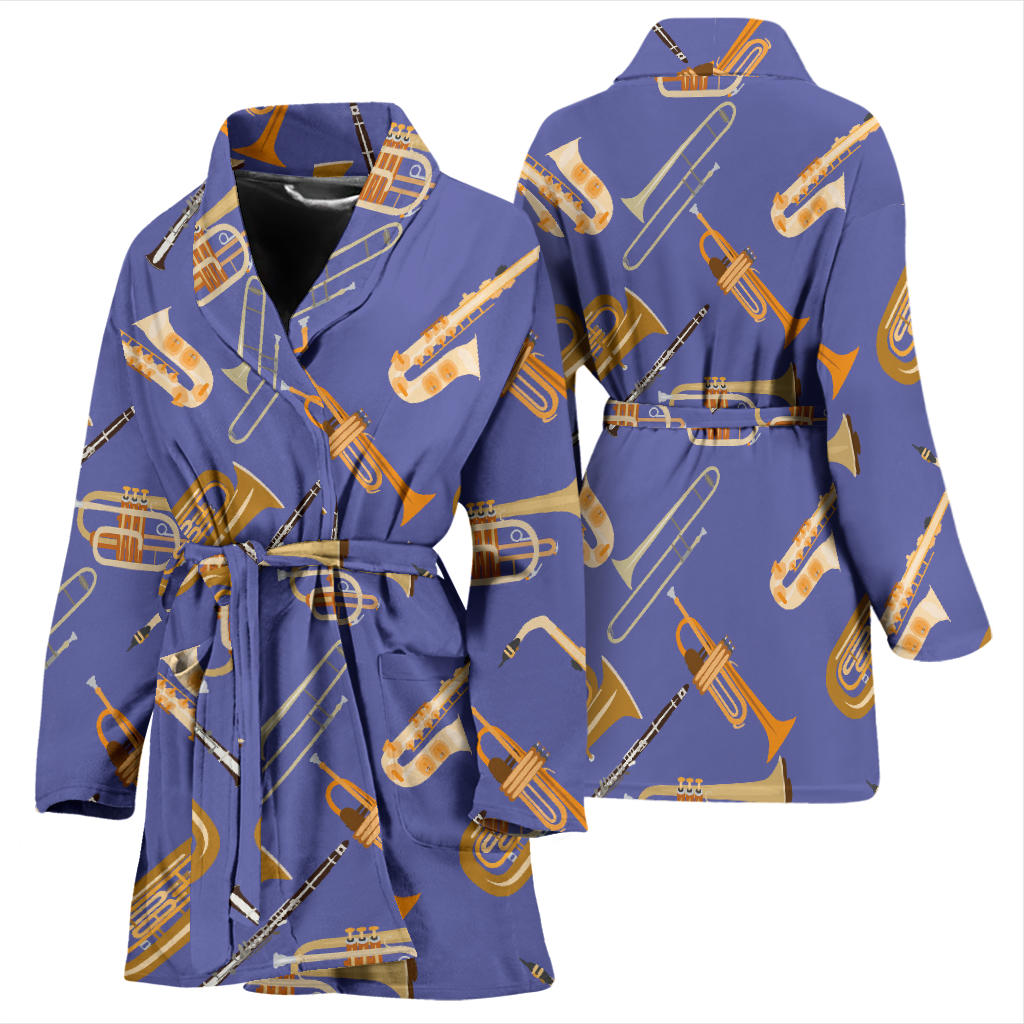 Trombone Pattern Print Design 02 Women Bathrobe