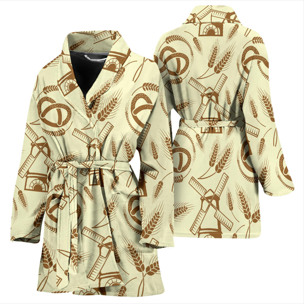 Agricultural Windmills Print Design 03 Women Bathrobe