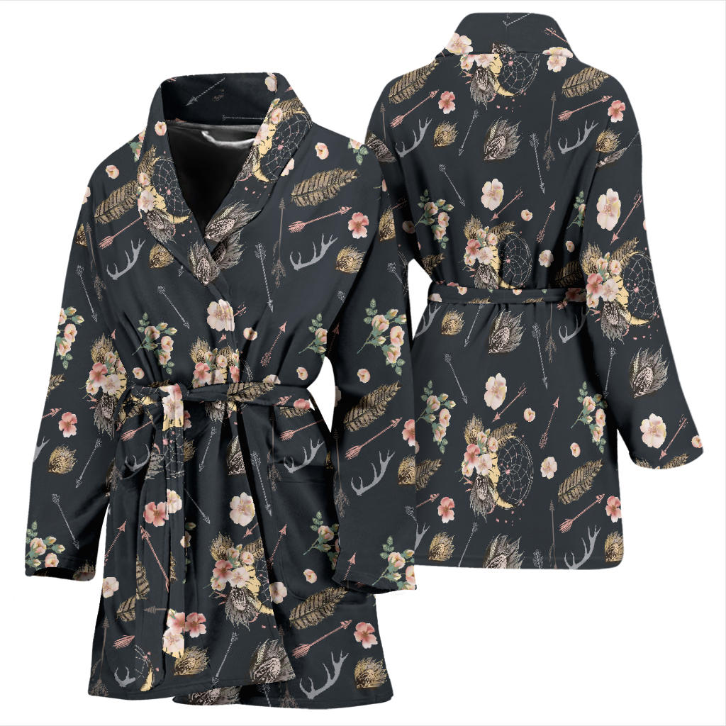 Bohemian Pattern Print Design 09 Women Bathrobe