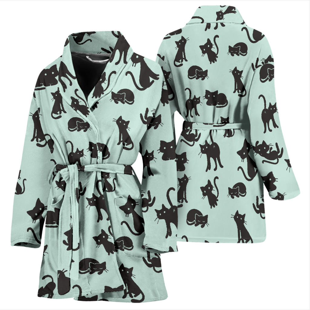 Black Cat Pattern Print Design 04 Women Bathrobe