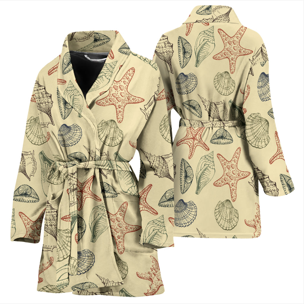 Seashell Print Design LKS305 Women Bathrobe
